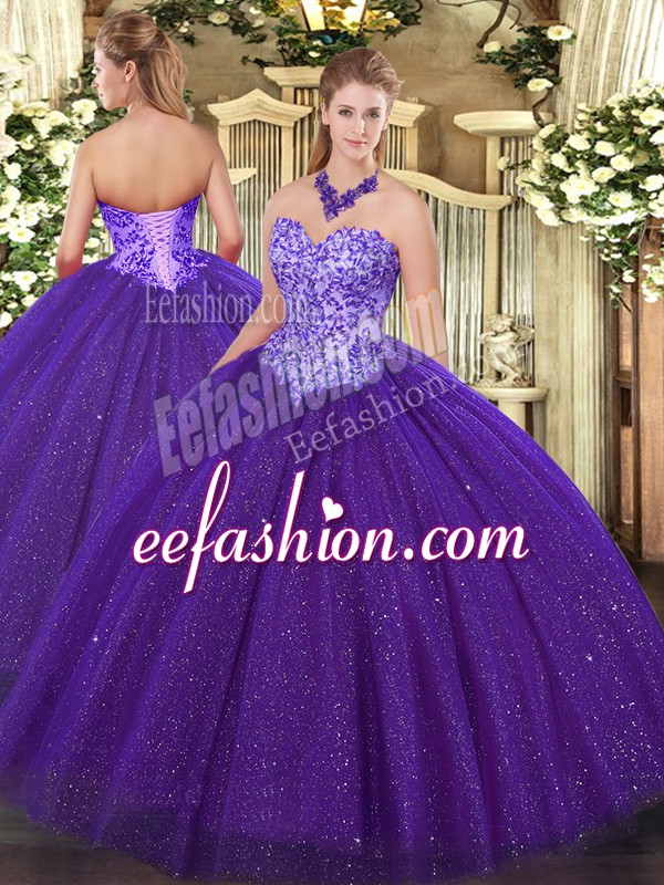 Decent Purple Sleeveless Beading Floor Length Quinceanera Gowns