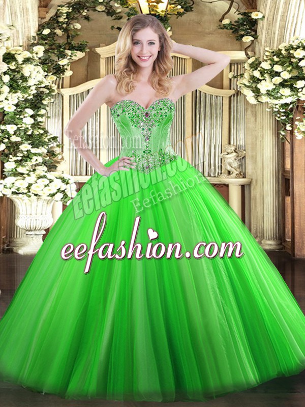  Sleeveless Beading Lace Up Quinceanera Dress