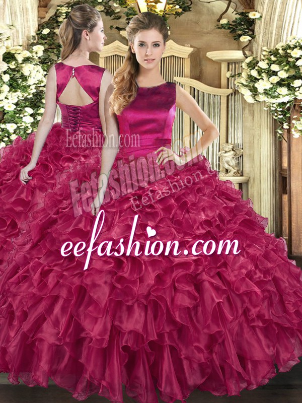 Top Selling Floor Length Ball Gowns Sleeveless Fuchsia Quinceanera Gowns Lace Up