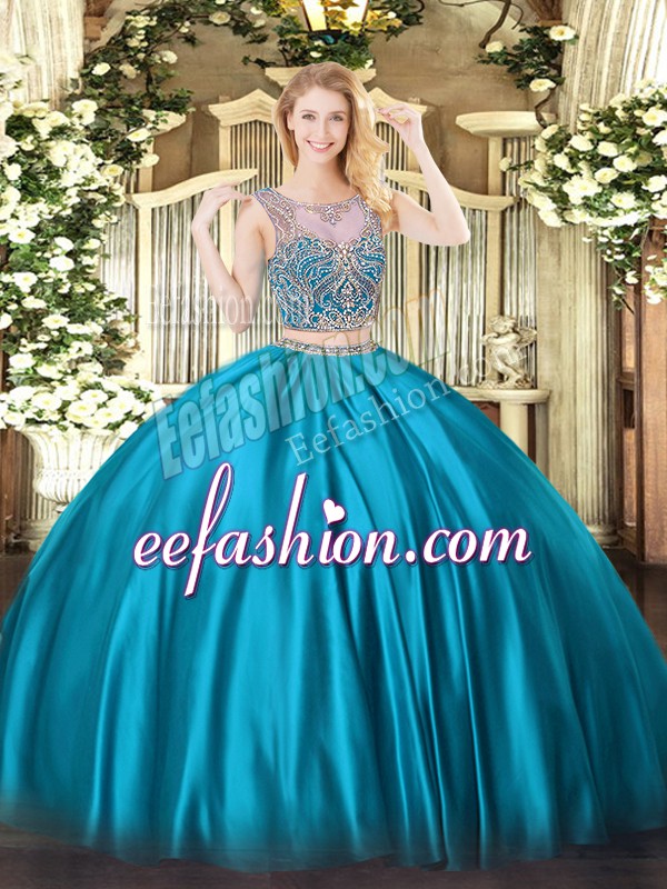  Baby Blue 15 Quinceanera Dress Military Ball and Sweet 16 and Quinceanera with Beading Scoop Sleeveless Lace Up