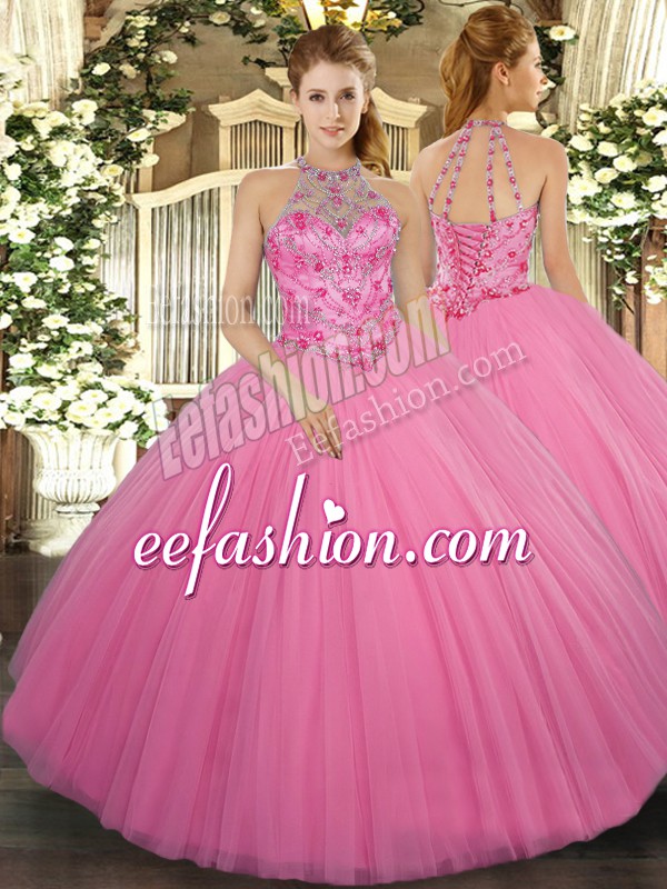  Sleeveless Lace Up Floor Length Beading Quince Ball Gowns