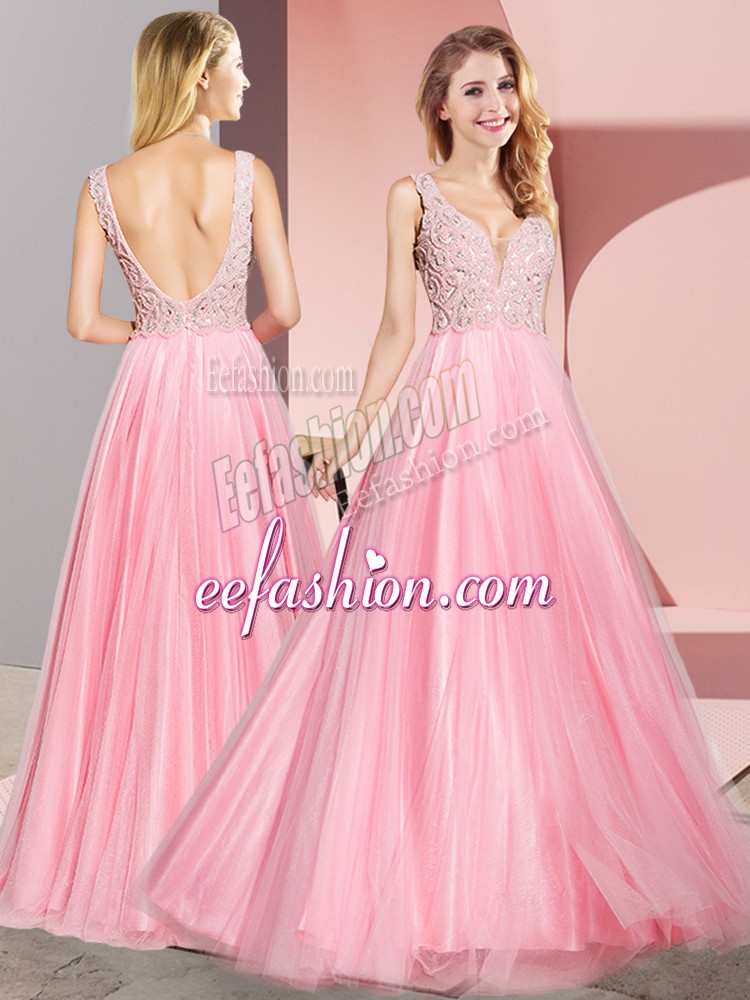 Modest Floor Length Zipper Dress for Prom Watermelon Red for Prom and Party with Lace