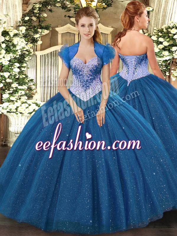  Navy Blue Lace Up Quinceanera Dresses Beading and Sequins Sleeveless Floor Length