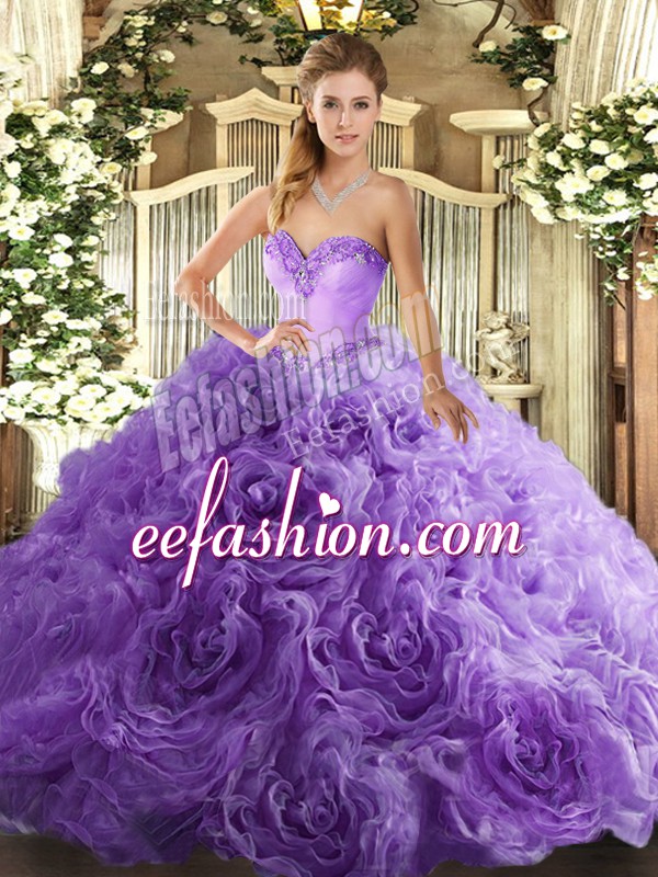 Clearance Fabric With Rolling Flowers Sweetheart Sleeveless Lace Up Beading 15th Birthday Dress in Lavender