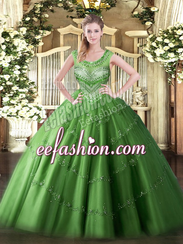  Floor Length Green Quinceanera Dress Scoop Sleeveless Lace Up