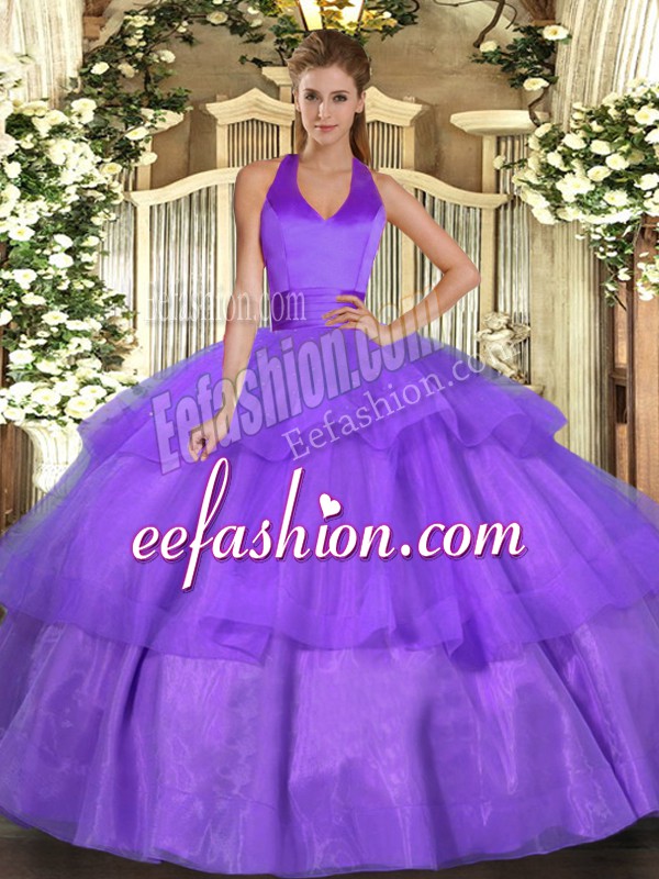  Tulle Sleeveless Floor Length Quinceanera Dress and Ruffled Layers
