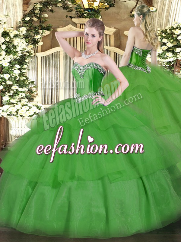 Suitable Green Sleeveless Tulle Lace Up Quinceanera Gowns for Military Ball and Sweet 16 and Quinceanera
