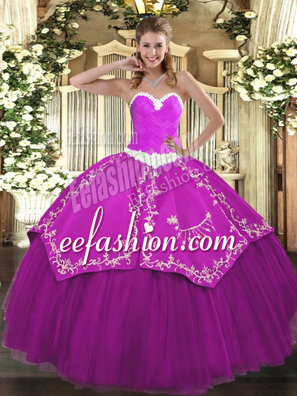 Trendy Ball Gowns Quinceanera Dresses Fuchsia Sweetheart Organza and Taffeta Sleeveless Floor Length Lace Up