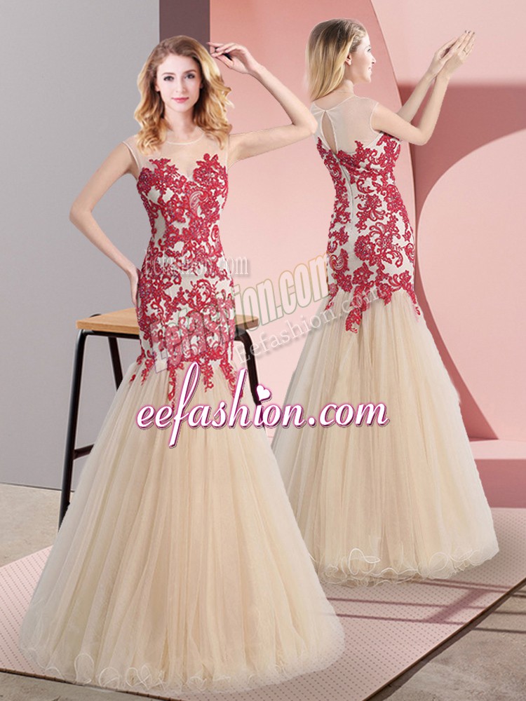 Dazzling Champagne Sleeveless Appliques Floor Length 