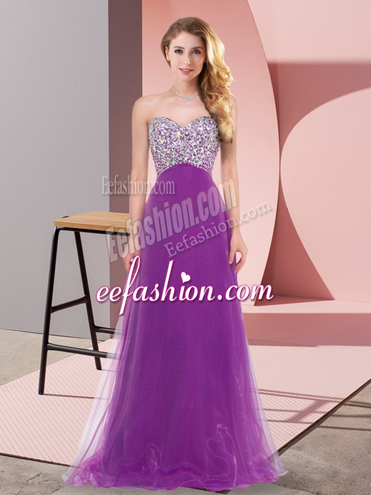  Purple Prom and Party with Beading Sweetheart Sleeveless Lace Up