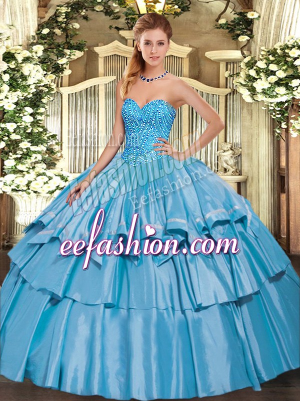  Baby Blue Lace Up Sweetheart Beading and Ruffled Layers Quinceanera Gown Organza and Taffeta Sleeveless