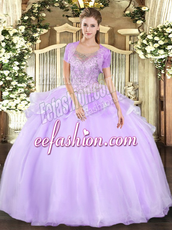  Sleeveless Beading and Ruffles Clasp Handle Quinceanera Gown