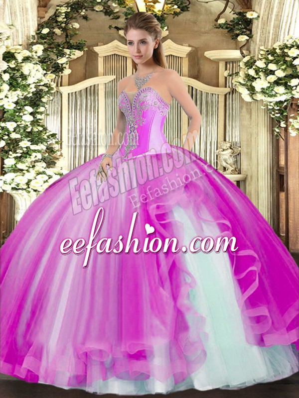 New Arrival Sleeveless Beading and Ruffles Lace Up Quinceanera Dresses
