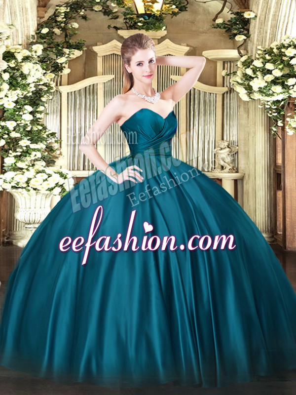 Teal Quinceanera Dresses Military Ball and Sweet 16 and Quinceanera with Ruching Sweetheart Sleeveless Zipper