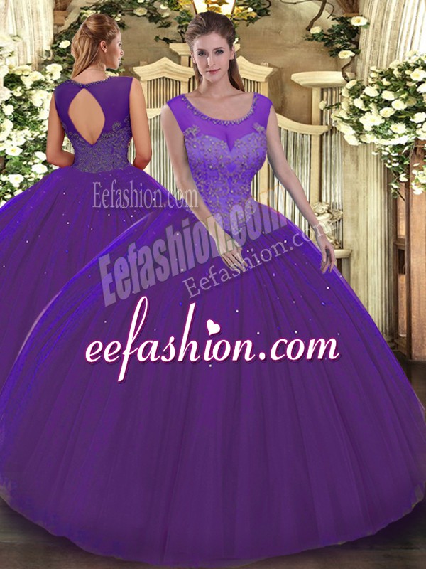 Designer Beading Sweet 16 Dresses Purple Backless Sleeveless Floor Length