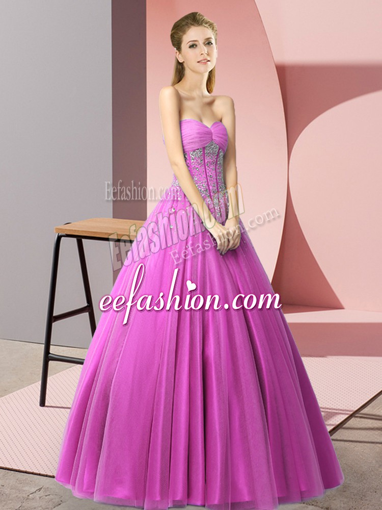  Beading Prom Party Dress Lilac Lace Up Sleeveless Floor Length