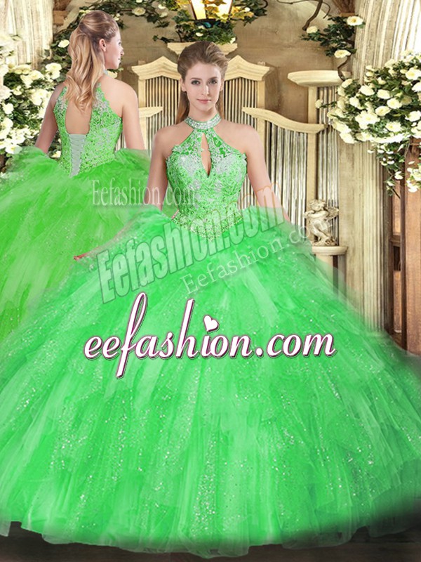 Comfortable Ball Gowns Beading and Ruffles 15 Quinceanera Dress Lace Up Organza Sleeveless Floor Length