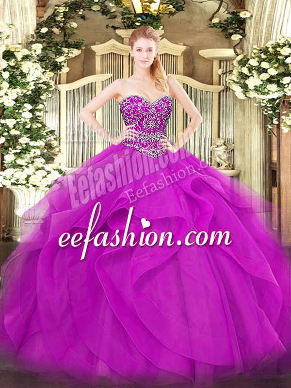 Sexy Tulle Sleeveless Floor Length Quinceanera Dresses and Beading and Ruffles