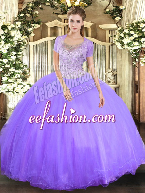 Popular Tulle Sleeveless Floor Length Quinceanera Dresses and Beading