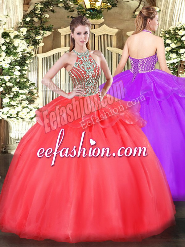 Spectacular Sleeveless Lace Up Floor Length Beading and Ruffles Sweet 16 Quinceanera Dress