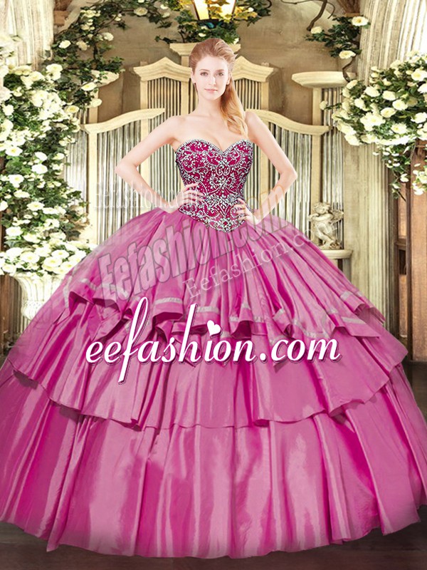Suitable Ball Gowns Sweet 16 Dress Pink Sweetheart Organza and Taffeta Sleeveless Floor Length Lace Up