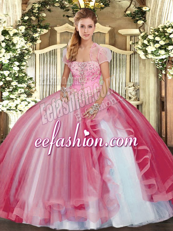  Floor Length Ball Gowns Sleeveless Pink Sweet 16 Quinceanera Dress Lace Up