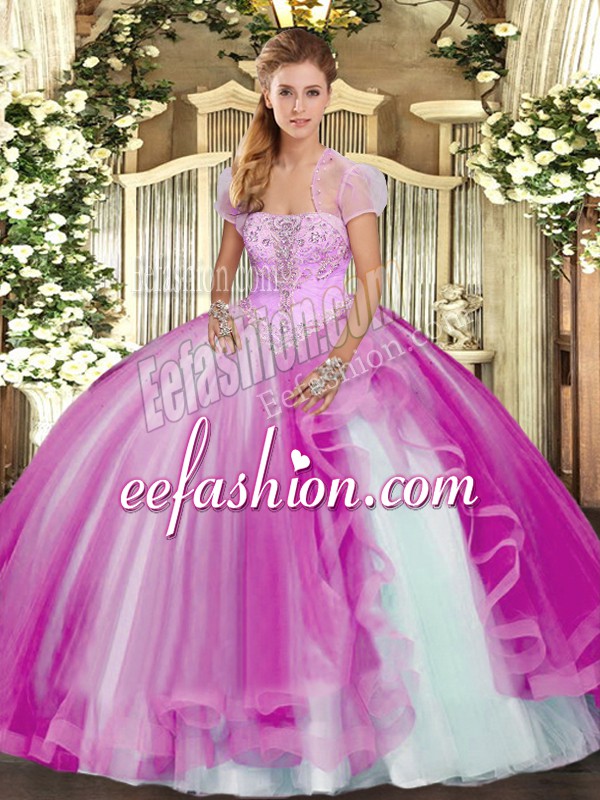 Fitting Tulle Sleeveless Floor Length Quinceanera Gown and Appliques and Ruffles