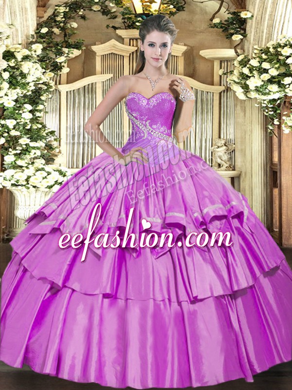  Sleeveless Lace Up Floor Length Beading and Ruffled Layers Quinceanera Dresses