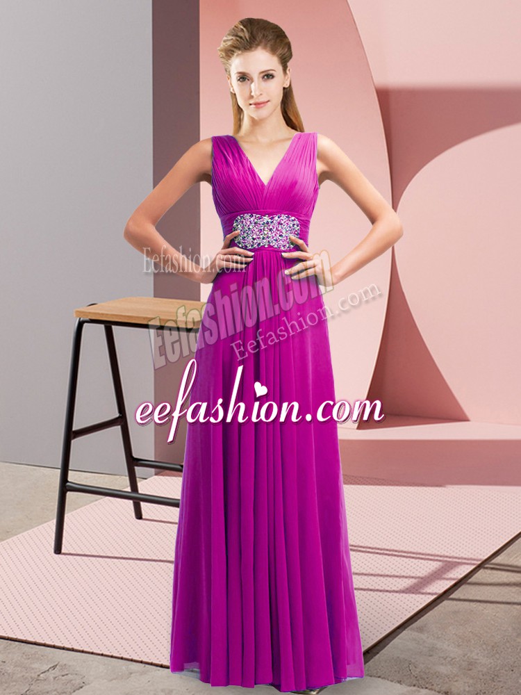Cheap Sleeveless Side Zipper Floor Length Beading and Ruching Evening Dress