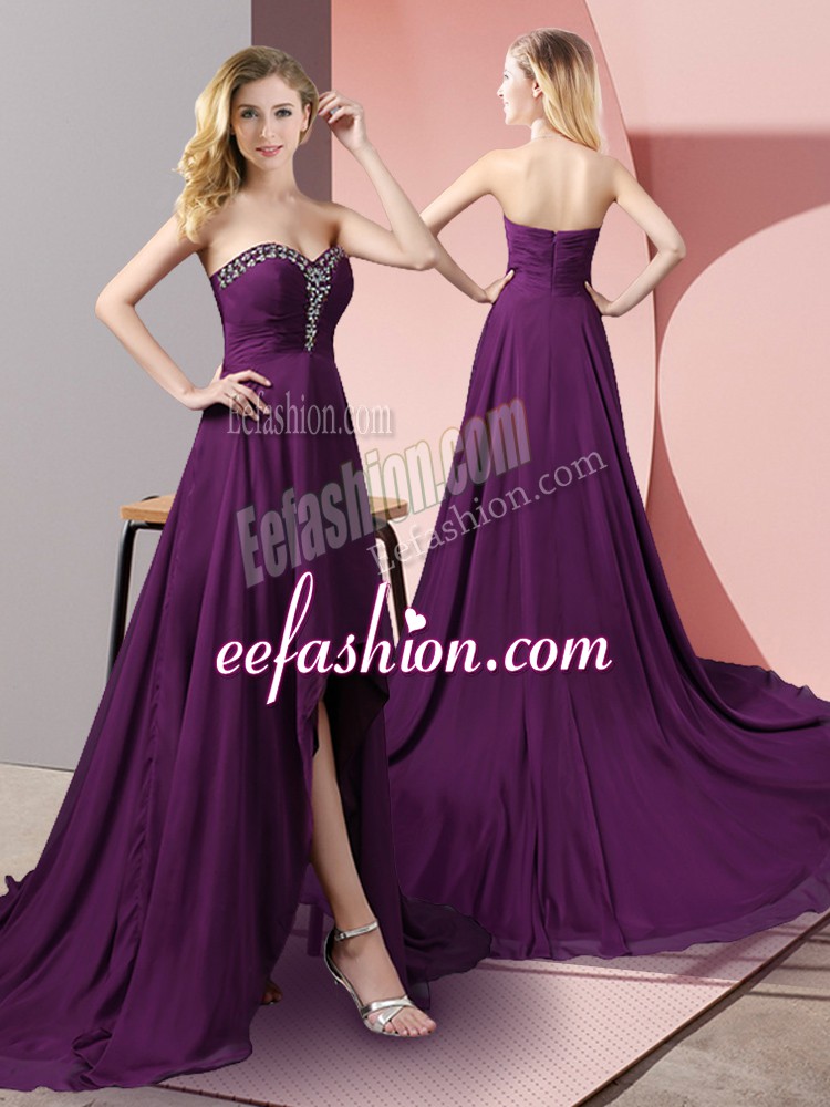 Extravagant Empire Homecoming Dress Purple Sweetheart Chiffon Sleeveless High Low Zipper