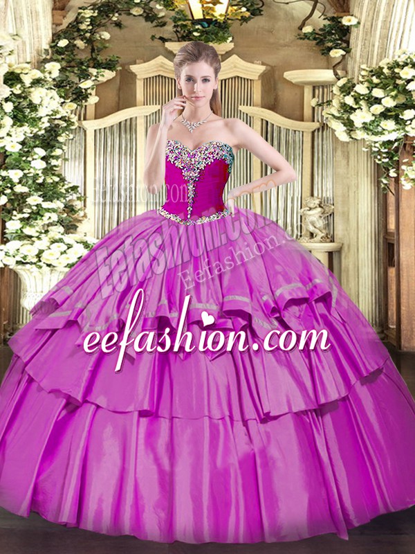  Lilac Sweetheart Neckline Beading and Ruffled Layers 15 Quinceanera Dress Sleeveless Lace Up