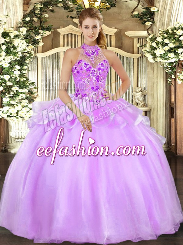 Superior Lilac Sleeveless Embroidery Floor Length Quinceanera Dress