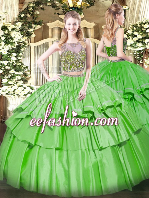  Lace Up Scoop Beading and Ruffled Layers 15 Quinceanera Dress Organza and Taffeta Sleeveless