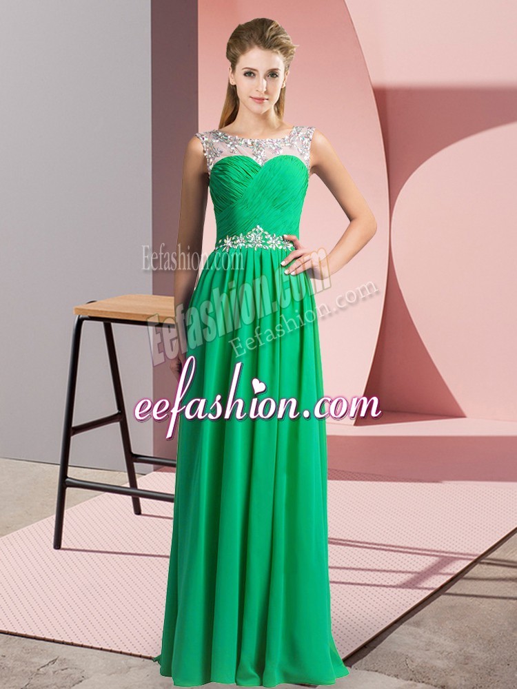  Green Sleeveless Beading Floor Length Prom Dress