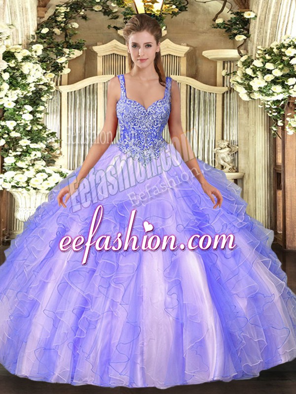 Customized Straps Sleeveless Lace Up Sweet 16 Quinceanera Dress Lavender Tulle