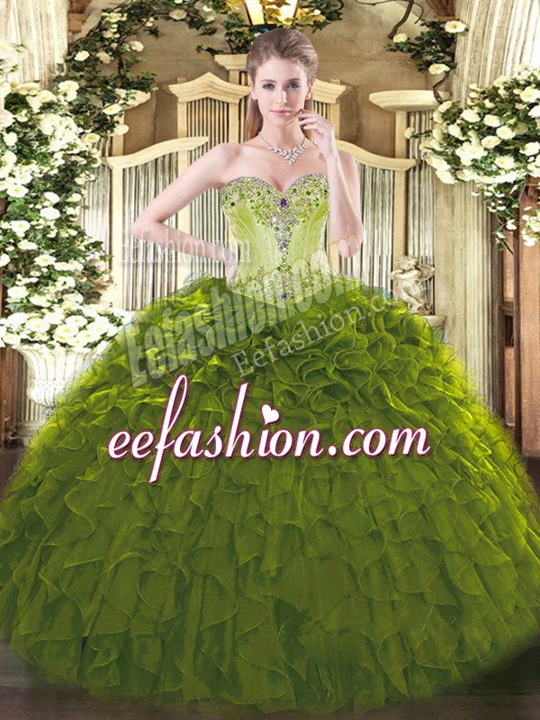  Floor Length Ball Gowns Sleeveless Olive Green Quinceanera Dresses Lace Up
