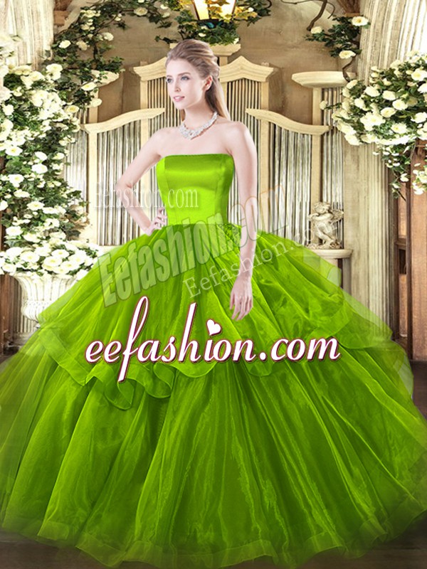 Fantastic Olive Green Strapless Neckline Ruffled Layers 15th Birthday Dress Sleeveless Zipper