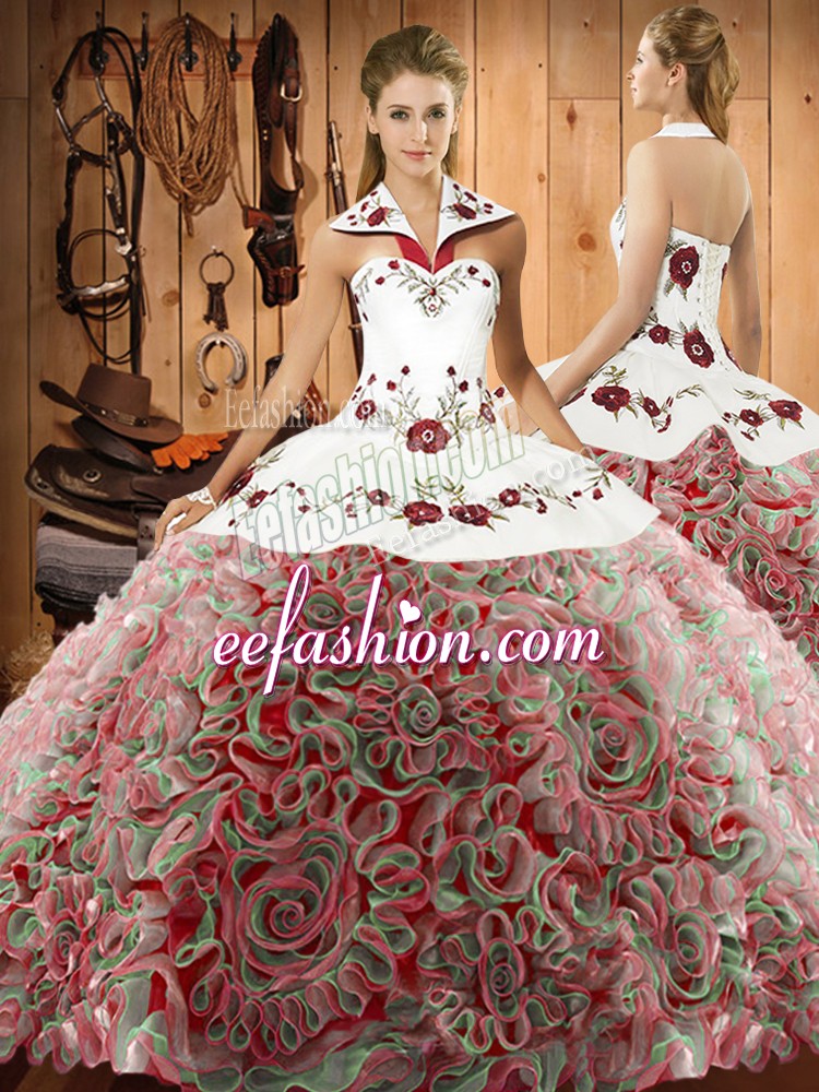 Pretty Multi-color Sleeveless Embroidery Lace Up Ball Gown Prom Dress
