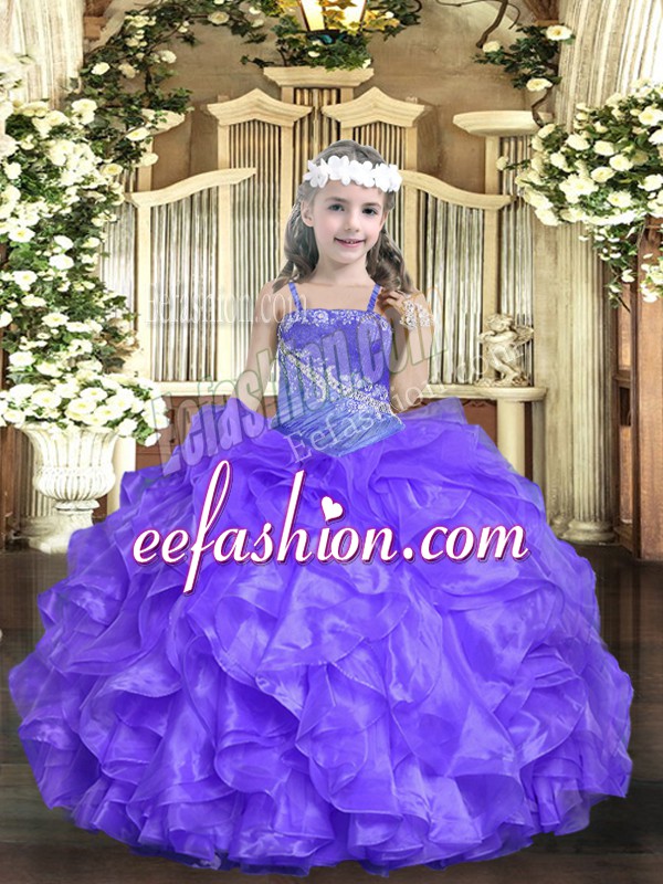  Floor Length Lavender Pageant Dress Womens Straps Sleeveless Lace Up