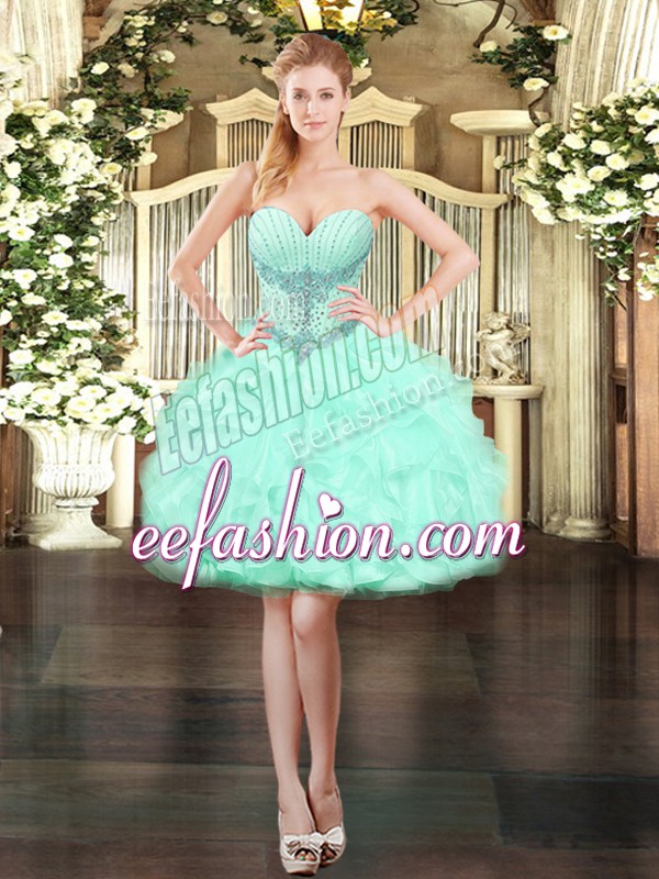  Mini Length Lace Up Dress for Prom Apple Green for Prom and Party with Beading and Ruffles