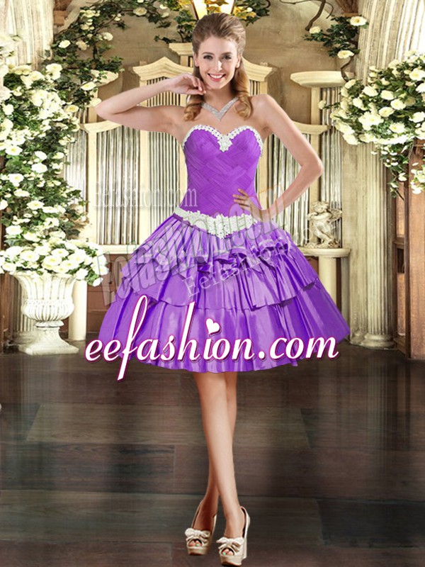 Sweet Appliques and Ruffled Layers Eggplant Purple Lace Up Sleeveless Mini Length
