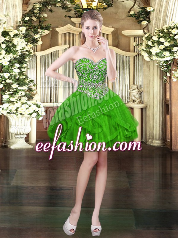  Sweetheart Sleeveless Lace Up Prom Dress Green Tulle