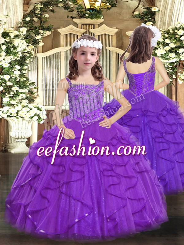 Simple Purple Sleeveless Tulle Lace Up High School Pageant Dress for Party and Sweet 16 and Quinceanera and Wedding Party