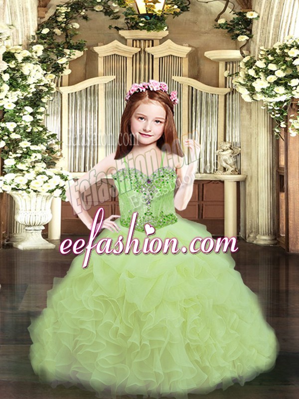  Ball Gowns Pageant Gowns For Girls Yellow Green Spaghetti Straps Organza Sleeveless Floor Length Lace Up