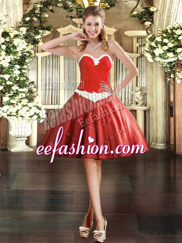 Top Selling Wine Red Sleeveless Tulle Lace Up Dress for Prom for Prom and Party