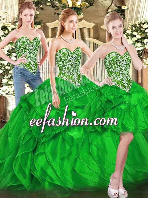 Glorious Floor Length Ball Gowns Sleeveless Green Vestidos de Quinceanera Lace Up
