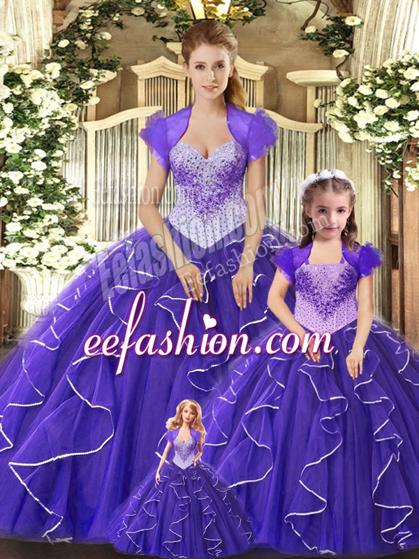  Floor Length Ball Gowns Sleeveless Purple Vestidos de Quinceanera Lace Up