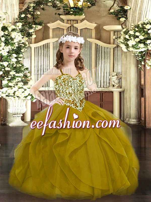  Brown Sleeveless Tulle Lace Up Pageant Dress for Party and Quinceanera