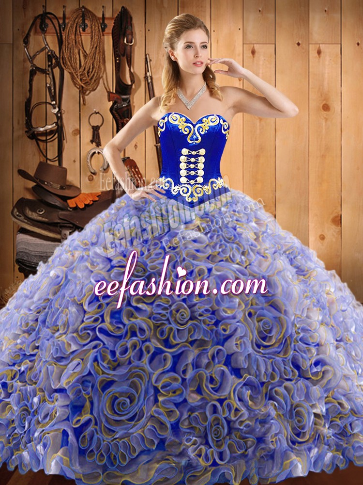 Glittering With Train Multi-color Sweet 16 Dresses Sweetheart Sleeveless Sweep Train Lace Up
