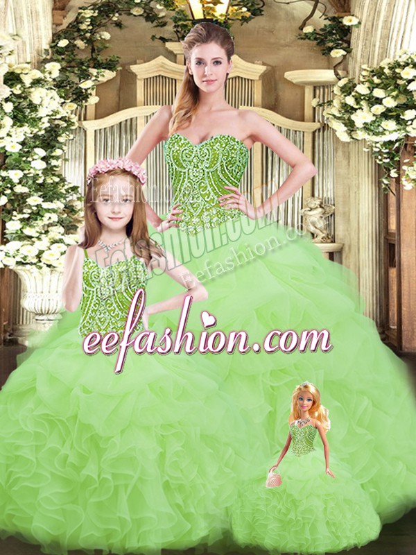 Exceptional Yellow Green Lace Up Quinceanera Gowns Ruffles Sleeveless Floor Length